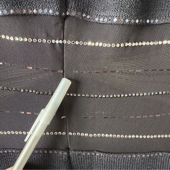 St. John Sheer Embellished Waist Evening Dress Long Sleeve Sparkly Rhinestones - Picture 7 of 15